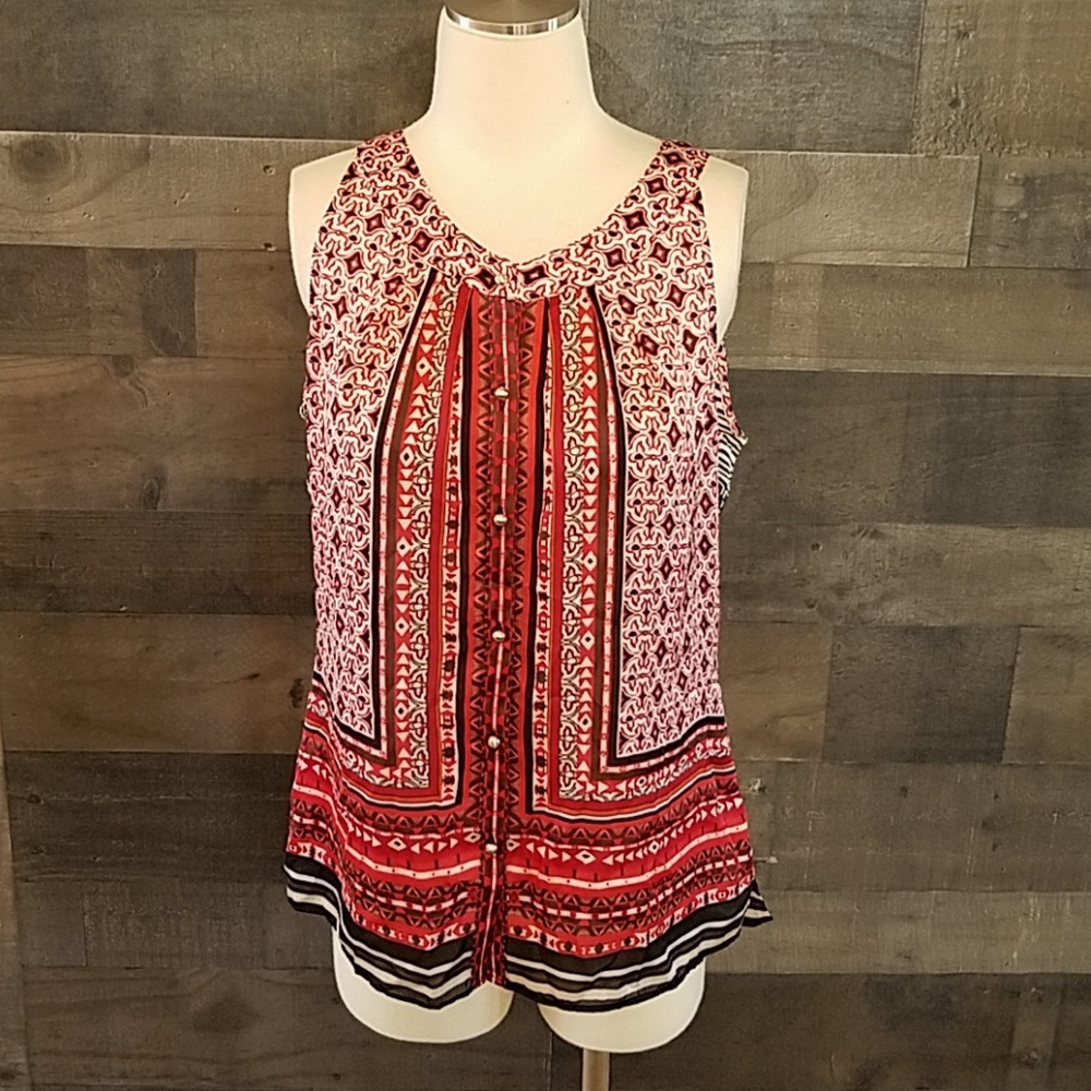 White House Black Market Red and Black Sleeveless Top